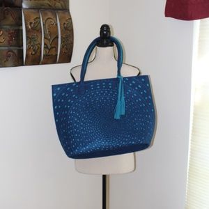 Punctuate, Blue wool felt shoulder tote bag